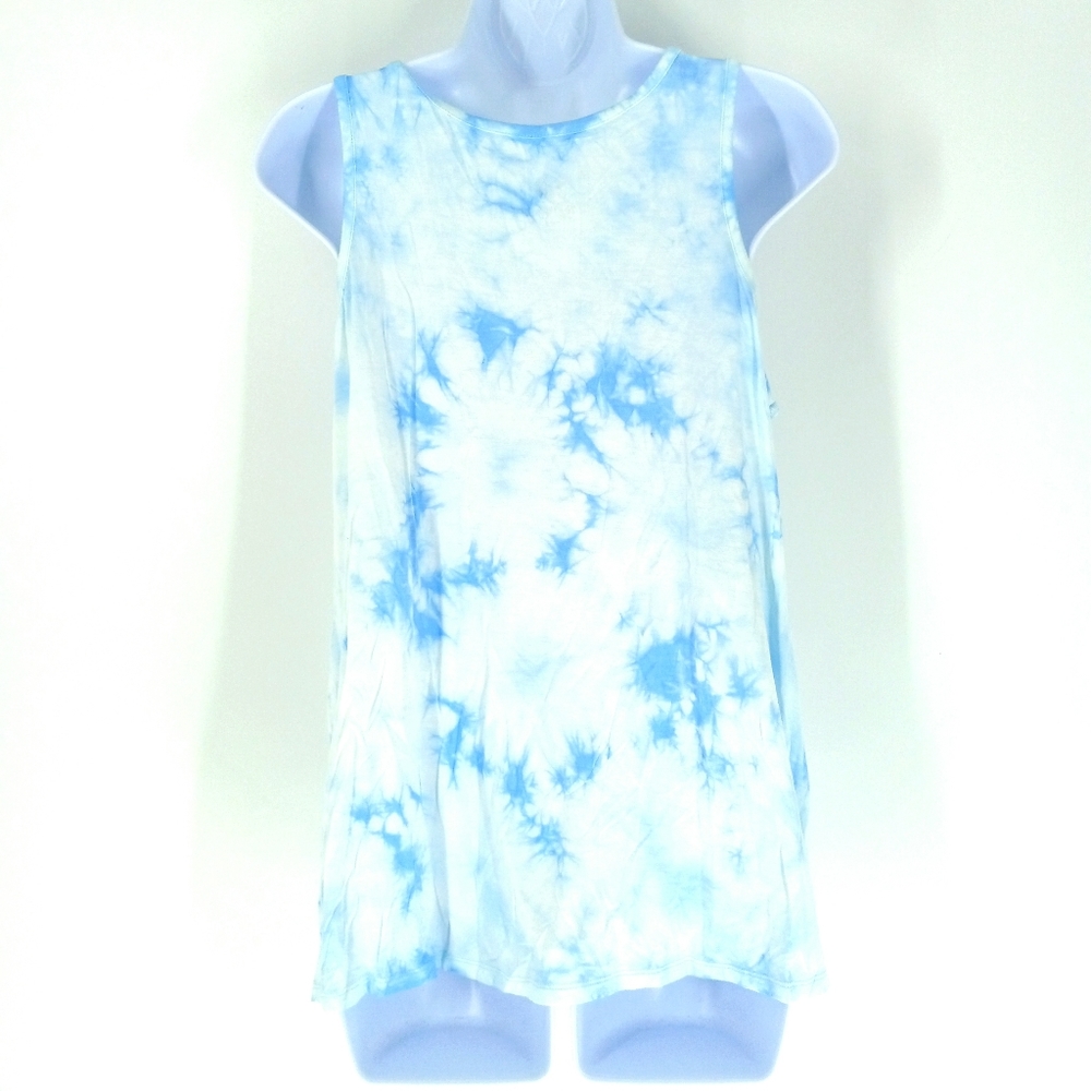 Justice Size 20 Plus Blue White Tie Dye Boho Sparkle Print Loose Swing Tank Top - Picture 6 of 6